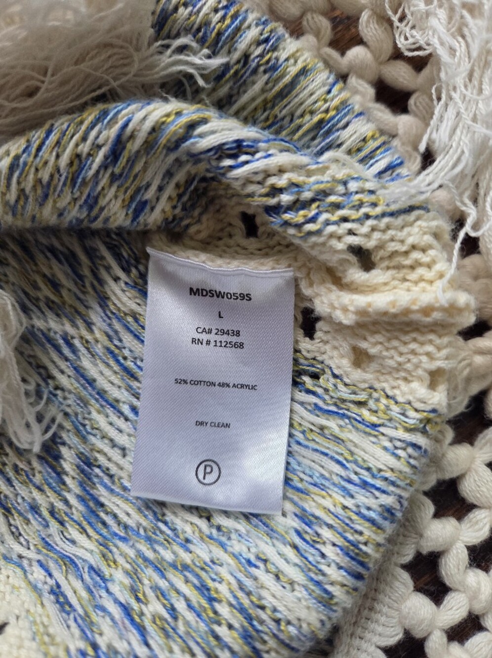 Miss Me Boho Geometric Knit Fringe Sweater Vest Top Blue Cream Large - Picture 6 of 7